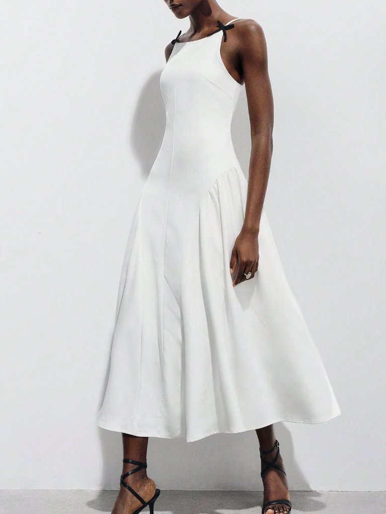 White Casual Women's Minimalist Tailored Ivory Dress